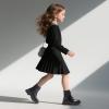 imageApakowa Girls Combat Boots Fashion Ankle Booties Side Zipper Boots Little KidBig KidFs04black
