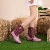 imageApakowa Girls Cowboy Boots Side Zipper Cowgirl Boots Embroidered Western Style Toddler Little Kid Big KidGlitterpink
