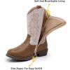 imageApakowa Girls Cowboy Boots Side Zipper Cowgirl Boots Embroidered Western Style Toddler Little Kid Big KidGlitterpinkbrown