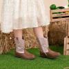 imageApakowa Girls Cowboy Boots Side Zipper Cowgirl Boots Embroidered Western Style Toddler Little Kid Big KidGlitterpinkbrown