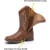 imageApakowa Kids Cowboy Boots  Cowboy and Cowgirl Boots for Boys and Girls MidCalf Square Toe Western Rodeo Boots with Embroidery and Side Zipper ToddlerLittle KidBig KidBrown