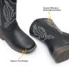imageApakowa Kids Cowboy Boots  Cowboy and Cowgirl Boots for Boys and Girls MidCalf Square Toe Western Rodeo Boots with Embroidery and Side Zipper ToddlerLittle KidBig KidBlack