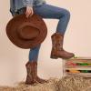 imageApakowa Kids Cowboy Boots  Cowboy and Cowgirl Boots for Boys and Girls MidCalf Square Toe Western Rodeo Boots with Embroidery and Side Zipper ToddlerLittle KidBig KidBrown