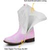 imageApakowa Kids Cowboy Boots  Cowboy and Cowgirl Boots for Boys and Girls MidCalf Square Toe Western Rodeo Boots with Embroidery and Side Zipper ToddlerLittle KidBig KidGlitterwhite