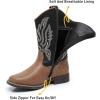 imageApakowa Kids Cowboy Boots  Cowboy and Cowgirl Boots for Boys and Girls MidCalf Square Toe Western Rodeo Boots with Embroidery and Side Zipper ToddlerLittle KidBig KidBlackbrown