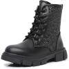 imageApakowa Girls Combat Boots Fashion Ankle Booties Side Zipper Boots Little KidBig KidSparklyblack