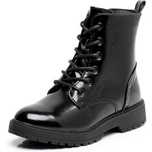 imageApakowa Gilrs Combat Boots Side Zipper Ankle Booties ToddlerLittle KidBig KidBlack