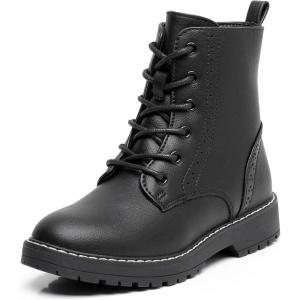 imageApakowa Gilrs Combat Boots Side Zipper Ankle Booties ToddlerLittle KidBig KidBlackpu