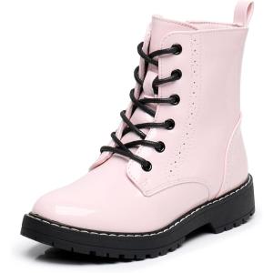imageApakowa Gilrs Combat Boots Side Zipper Ankle Booties ToddlerLittle KidBig KidPink