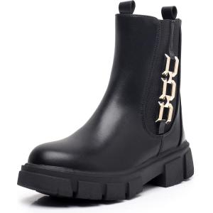 imageApakowa Girls Combat Boots Fashion Ankle Booties Side Zipper Boots Little KidBig KidBlack