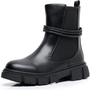 imageApakowa Girls Combat Boots Fashion Ankle Booties Side Zipper Boots Little KidBig KidBlackfs727