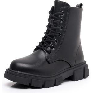 imageApakowa Girls Combat Boots Fashion Ankle Booties Side Zipper Boots Little KidBig KidFs03black