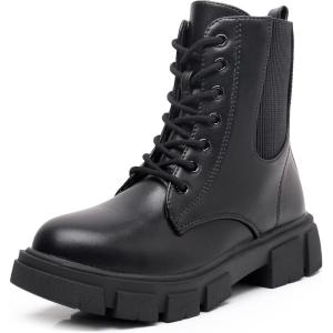 imageApakowa Girls Combat Boots Fashion Ankle Booties Side Zipper Boots Little KidBig KidFs04black