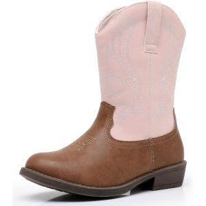 imageApakowa Girls Cowboy Boots Side Zipper Cowgirl Boots Embroidered Western Style Toddler Little Kid Big KidPinkbrown