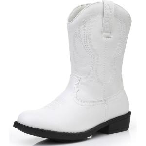 imageApakowa Girls Cowboy Boots Side Zipper Cowgirl Boots Embroidered Western Style Toddler Little Kid Big KidWhite