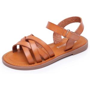 imageApakowa Girls Sandals Open Toe Princess Flat Sandals Strappy Summer Shoes ToddlerLittle KidBig KidBrown