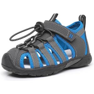 imageApakowa Kids Boys Sandals Summer Outdoor Athletic Double Strap ClosedToe Beach Sandals Sport ToddlerLittle KidGreyblue1207