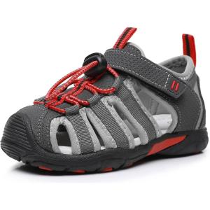 imageApakowa Kids Boys Sandals Summer Outdoor Athletic Double Strap ClosedToe Beach Sandals Sport ToddlerLittle KidGreyscarlet1207