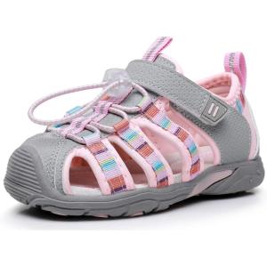 imageApakowa Kids Boys Sandals Summer Outdoor Athletic Double Strap ClosedToe Beach Sandals Sport ToddlerLittle KidLightgreypink1207