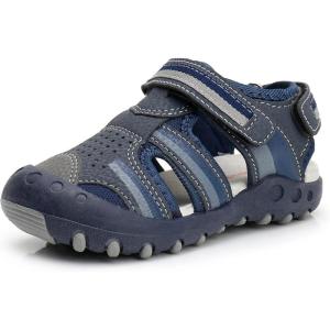 imageApakowa Kids Boys Sandals Summer Outdoor Athletic Double Strap ClosedToe Beach Sandals Sport ToddlerLittle KidNavyGrey