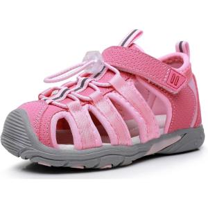 imageApakowa Kids Boys Sandals Summer Outdoor Athletic Double Strap ClosedToe Beach Sandals Sport ToddlerLittle KidPink1207