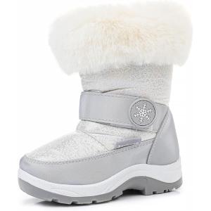 imageApakowa Kids Girls Insulated Fur Winter Warm Snow Boots ToddlerLittle KidSilver7322