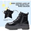 imageApakowa Girls Combat Boots Girls Ankle Booties Lace Up With Side Zipper ToddlerLittle KidBig KidPatentblack6250
