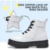 imageApakowa Girls Combat Boots Girls Ankle Booties Lace Up With Side Zipper ToddlerLittle KidBig KidPatentwhite6250