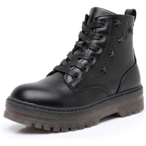 imageApakowa Girls Combat Boots Girls Ankle Booties Lace Up With Side Zipper ToddlerLittle KidBig KidBlack6250