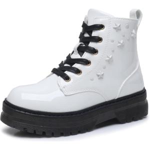 imageApakowa Girls Combat Boots Girls Ankle Booties Lace Up With Side Zipper ToddlerLittle KidBig KidPatentwhite6250