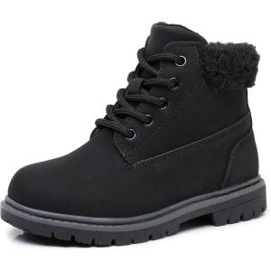 imageApakowa Toddler ampamp Little Kid Boys Girls Boots Fall Early Winter Work Boots with Side Zipper ToddlerLittle KidBlackshort Plushlined