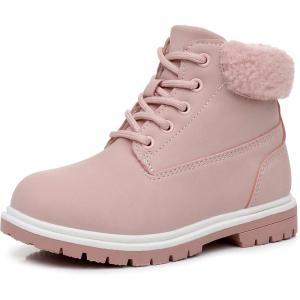 imageApakowa Toddler ampamp Little Kid Boys Girls Boots Fall Early Winter Work Boots with Side Zipper ToddlerLittle KidPinkshort Plushlined