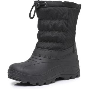 imageApakowa Boys Girls Winter Snow Boots  Waterproof Insulated Cold Weather Boots with Side Zipper Drawstring Closure ampamp AntiSlip SoleBlack
