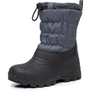 imageApakowa Boys Girls Winter Snow Boots  Waterproof Insulated Cold Weather Boots with Side Zipper Drawstring Closure ampamp AntiSlip SoleBlackgrey2303