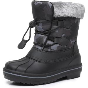 imageApakowa Boys Girls Winter Snow Boots  Waterproof Insulated Cold Weather Boots with Side Zipper Drawstring Closure ampamp AntiSlip SoleBlackgrey578
