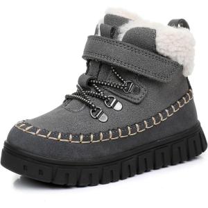 imageApakowa Toddler Boys Girls Winter Snow Boots  Warm Lined Cozy Boots for Cold Weather with Hook and Loop Closure ToddlerLittle KidCharcoalgray