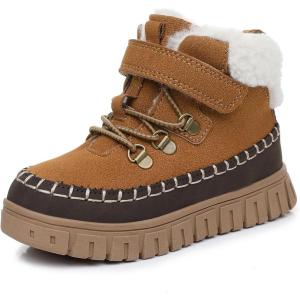 imageApakowa Toddler Boys Girls Winter Snow Boots  Warm Lined Cozy Boots for Cold Weather with Hook and Loop Closure ToddlerLittle KidChestnutbrown