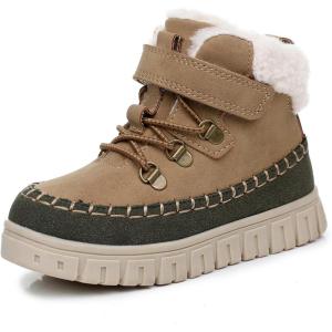 imageApakowa Toddler Boys Girls Winter Snow Boots  Warm Lined Cozy Boots for Cold Weather with Hook and Loop Closure ToddlerLittle KidSandbeige