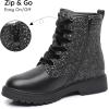 image:imageApakowa Gilrs Combat Boots Side Zipper Ankle Booties ToddlerLittle KidBig KidSparklyblack