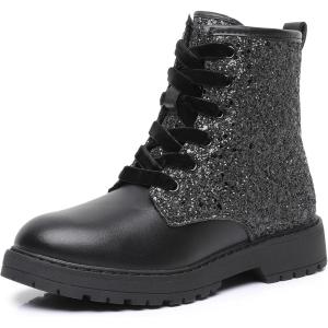 image:imageApakowa Gilrs Combat Boots Side Zipper Ankle Booties ToddlerLittle KidBig KidSparklyblack
